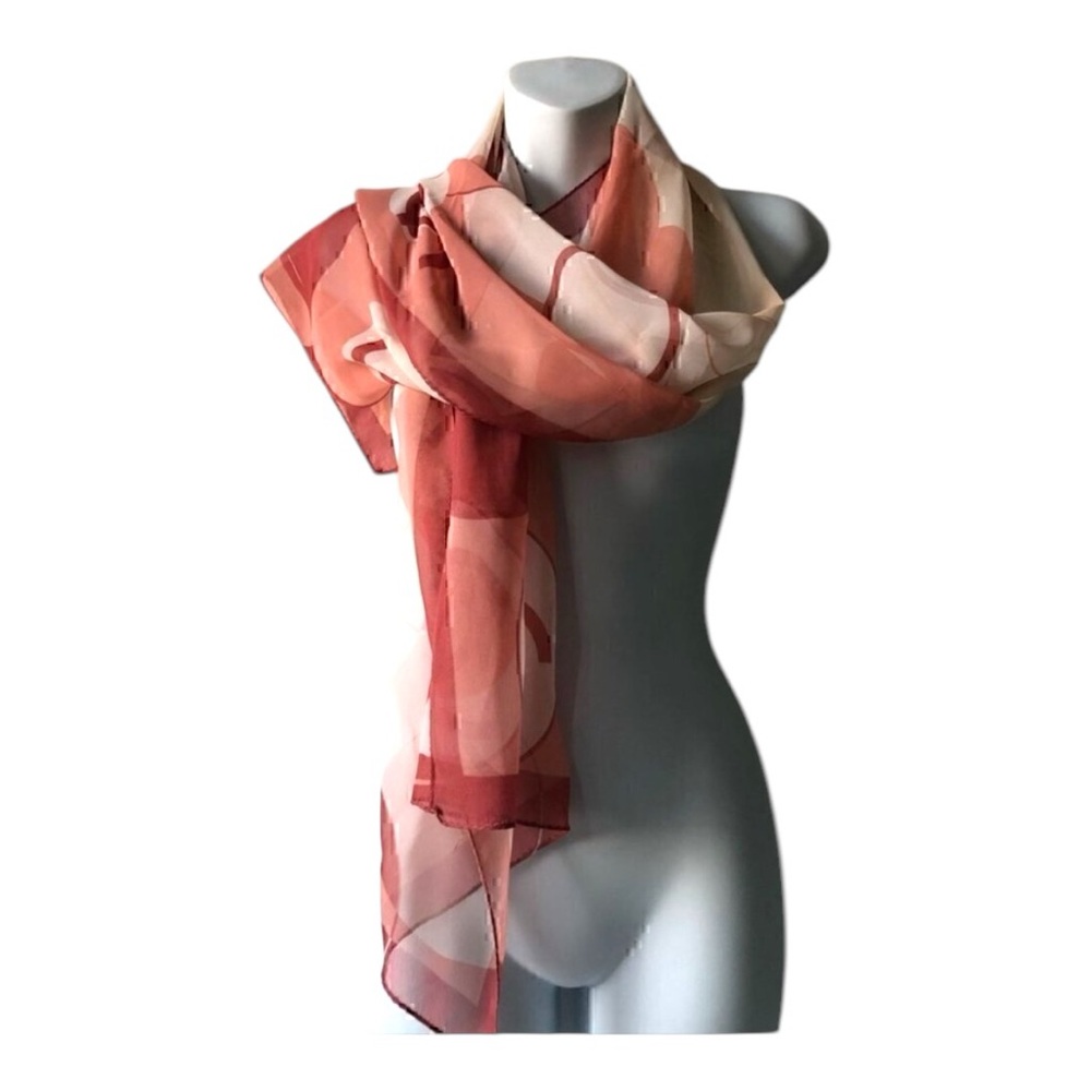 Pink and white  Print Neck Scarf
